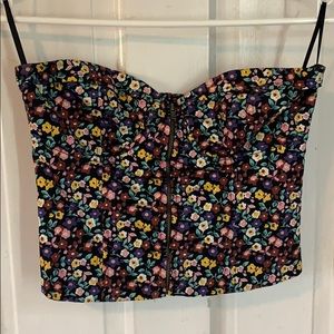 Sexy zip-up floral crop top